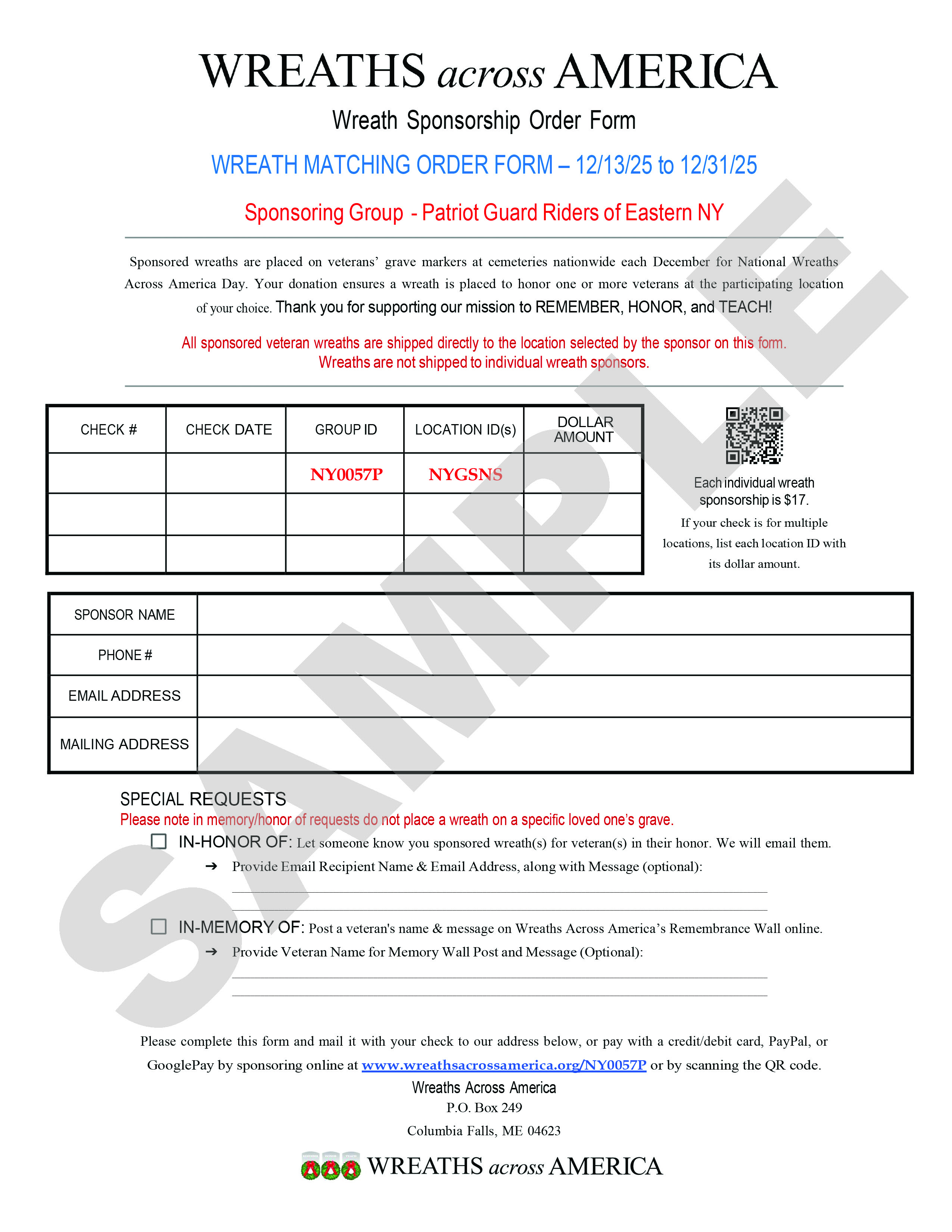 Wreaths Across America Order Form
